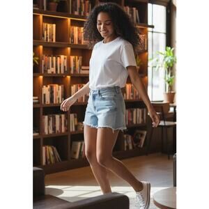 universal thread vintage midi demin shorts women's light wash trendy used 2/26R